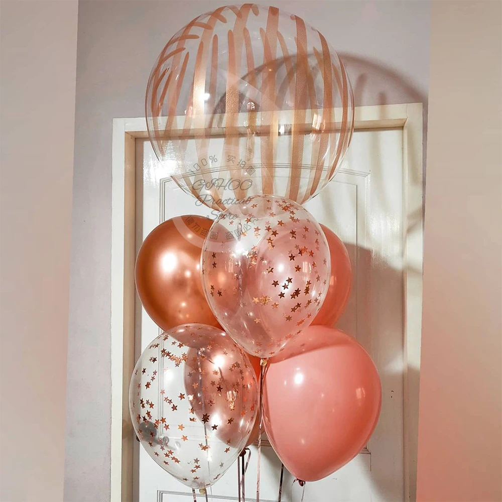 

7Pcs Metallic Rose Gold Balloon Set Confetti Balloons Birthday Party Wedding Decoration Anniversary Globals Baby Shower Supplies