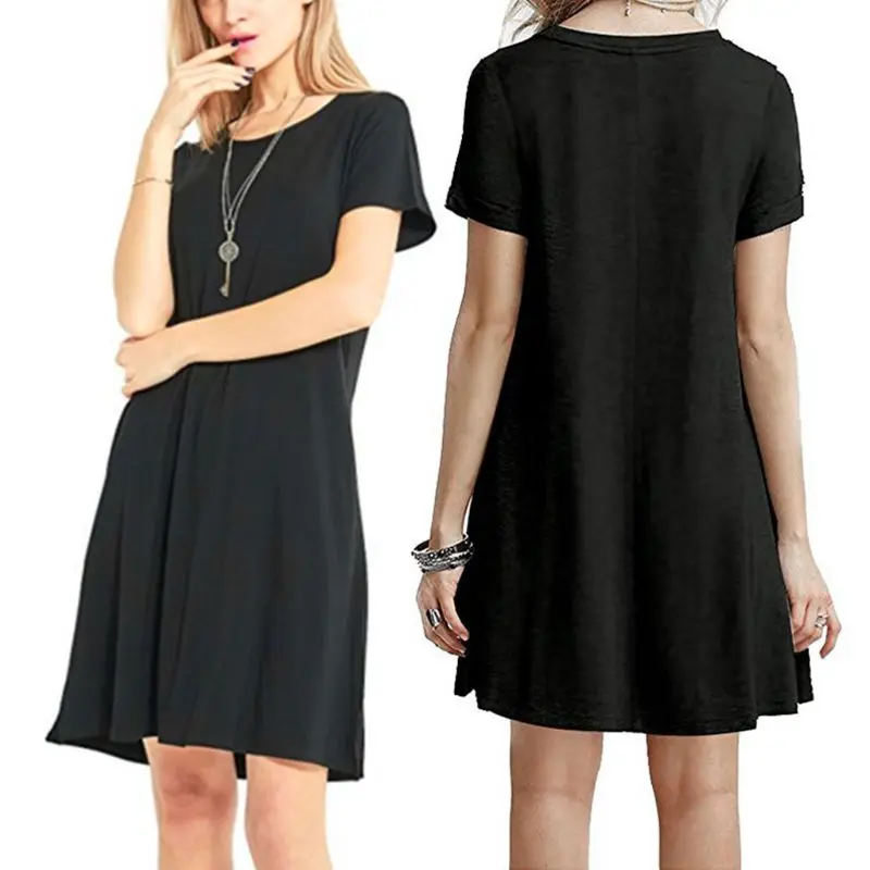 Женское летнее платье футболка однотонный Повседневный Свободный пуловер