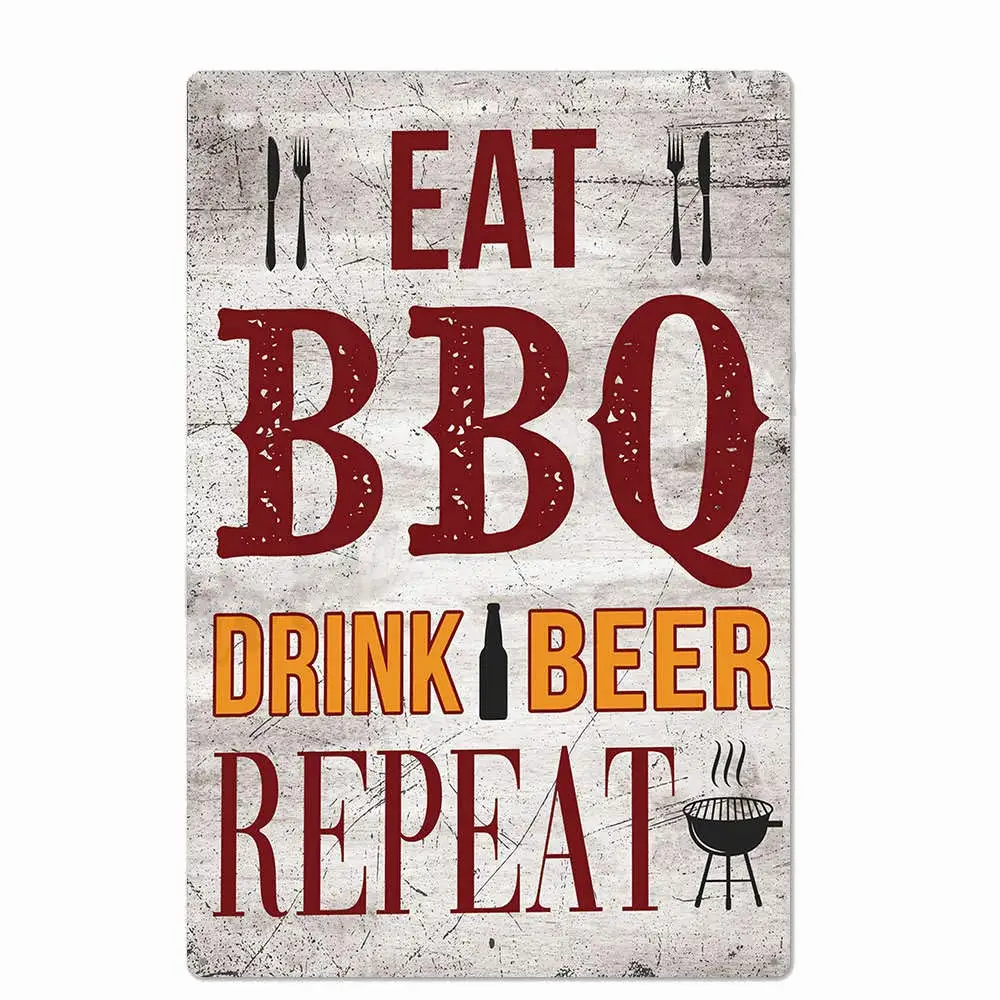 

Original Retro Design Eat BBQ Drink Beer Tin Metal Signs Wall Art | Thick Tinplate Print Poster Wall Decoration for Kitchen/Rest