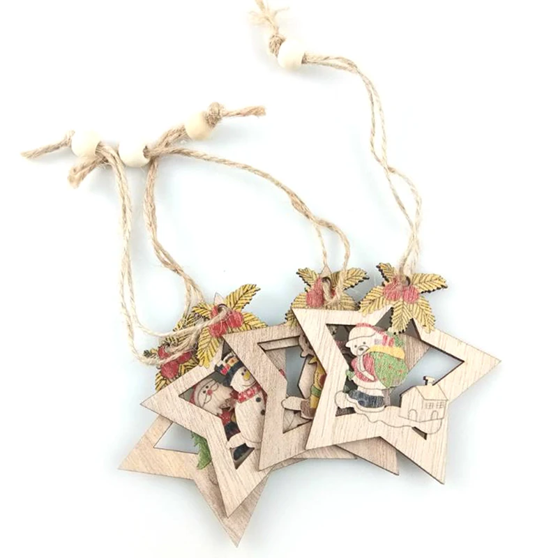 

4PCS Christmas Wooden Pendants Ornament Kids Gifts DIY Xmas Creative Wood Craft