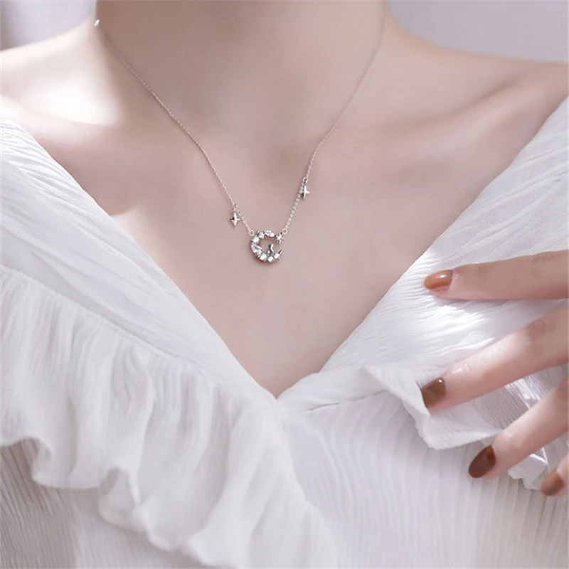 Женская цепочка с подвеской YIZIZAI серебряное ожерелье кубической луной звездой