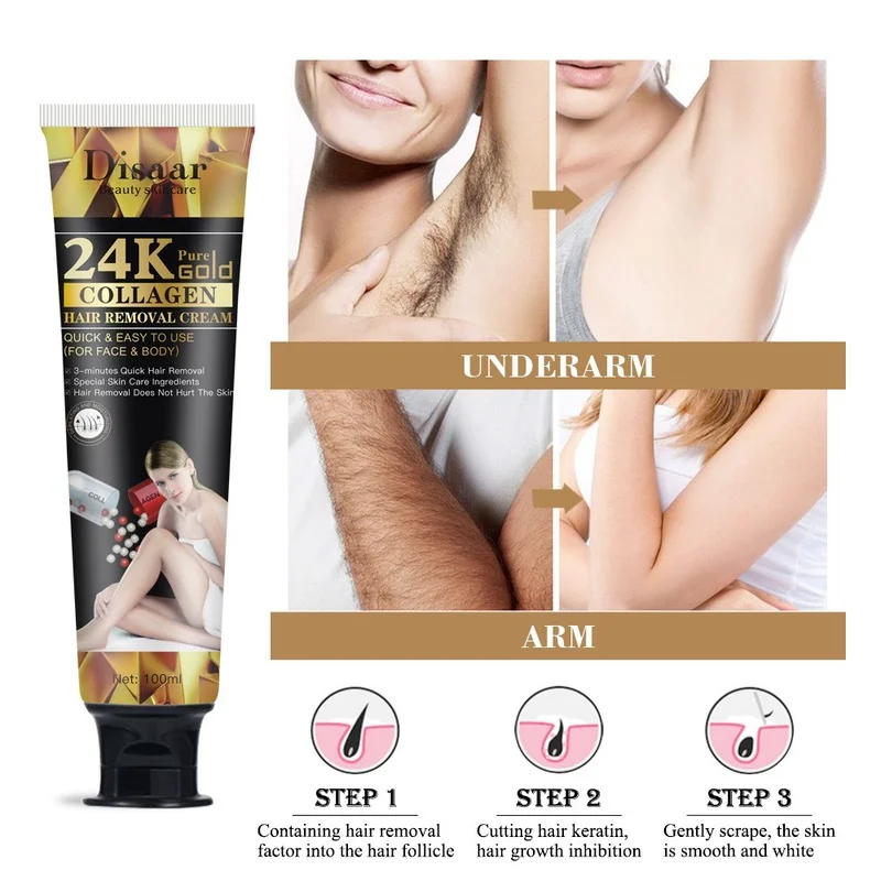 

24K Gold Collagen Hair Removal Cream Hair Removal Gentle Hair Removal Cream for Armpit Thigh Arm Hair Removal Body Cream