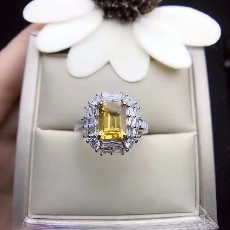 Стихийных бедствий и реальные Желтый цитрин кольцо 925 пробы Серебряное для Для