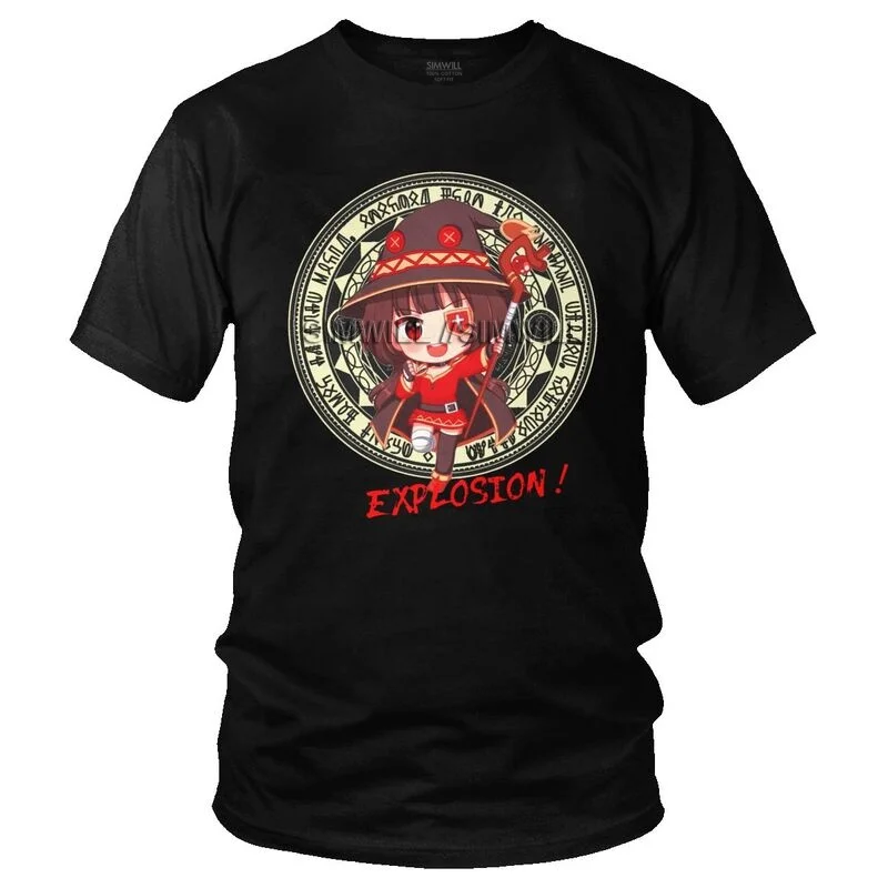 

Megumin Konosuba Взрыва футболка "Магия" для мужчин футболка с принтом с короткими рукавами Япония Роман футболка 100% хлопковая футболка одежда для ...