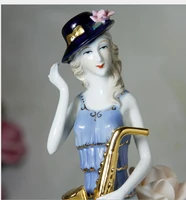 blue and white porcelain coffee shop porcelain lady saxophone american style furniture girl beauty womens figure sculpture