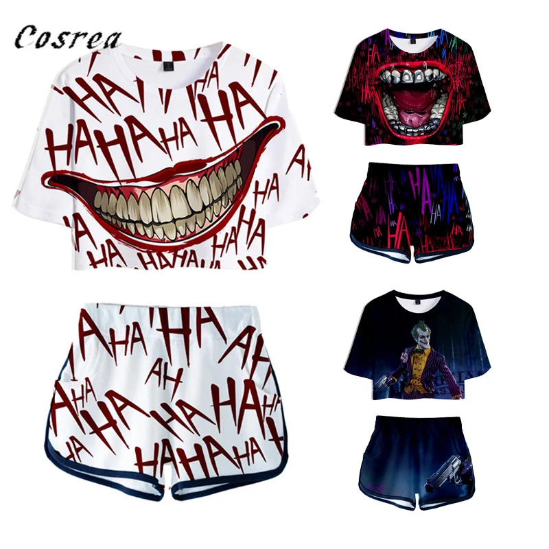 Новинка 2020 футболки и шорты Haha Joker костюмы летняя футболка клоуна для девочек
