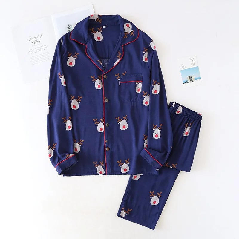 Женский пижамный комплект 100% марлевая Хлопковая пижама с мультяшным принтом