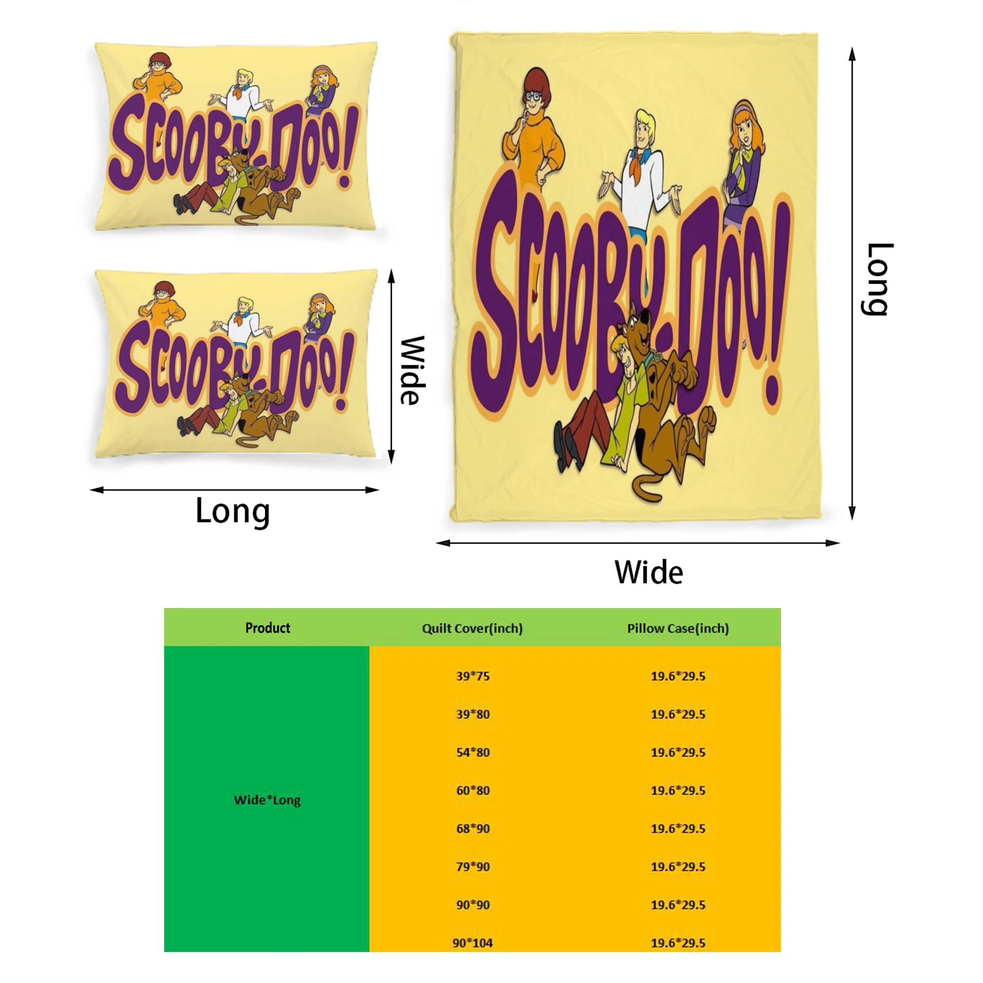 

Scooby Doo Cartoon Graphic Printed Bedding Set Pattern Printing Polyester Quilt Cover Set 3 Pieces Quilt Cover Pillow Cover Set