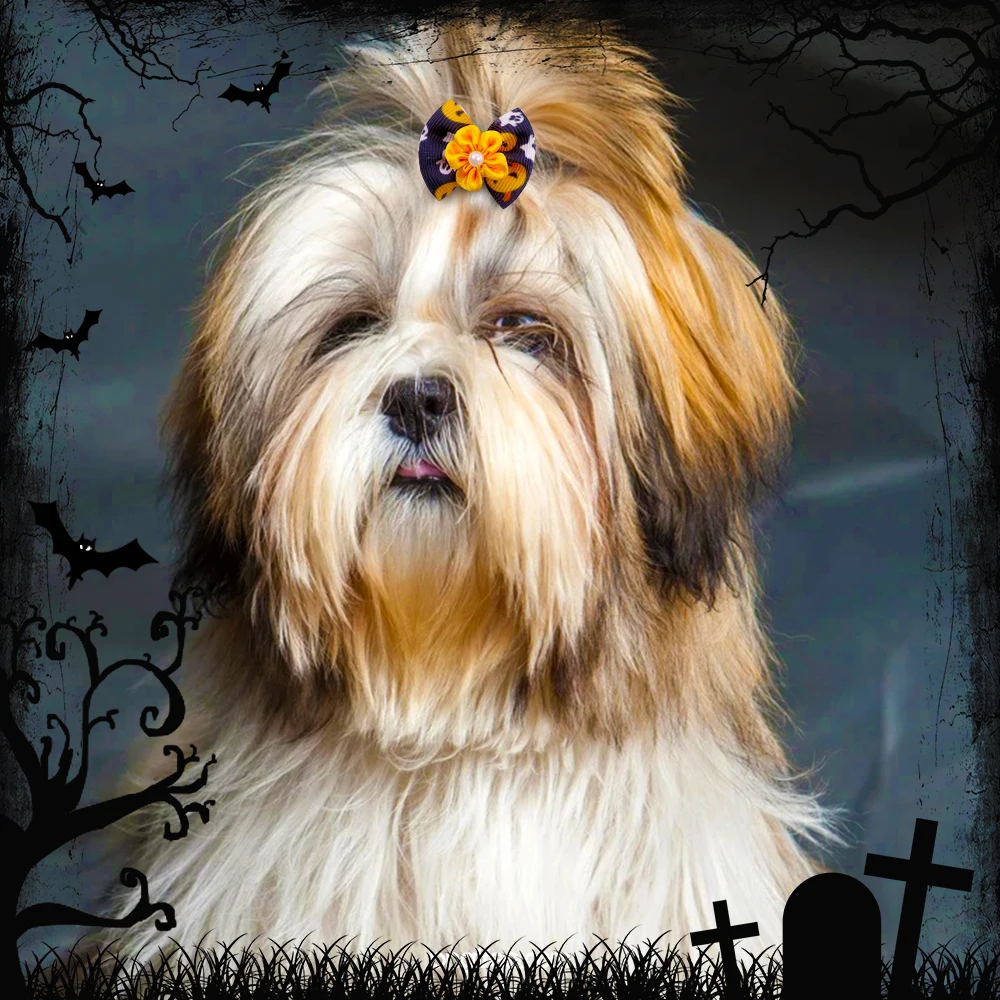 10 шт. банты для волос собак и щенков смешанные милые в виде тыквы/цветов