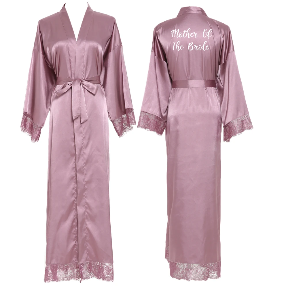 Bridesmaid Robes Long Large Plain Mother Bride Robe Silk Satin Robe Wedding Robes Bathrobe Lace Robe Mauve