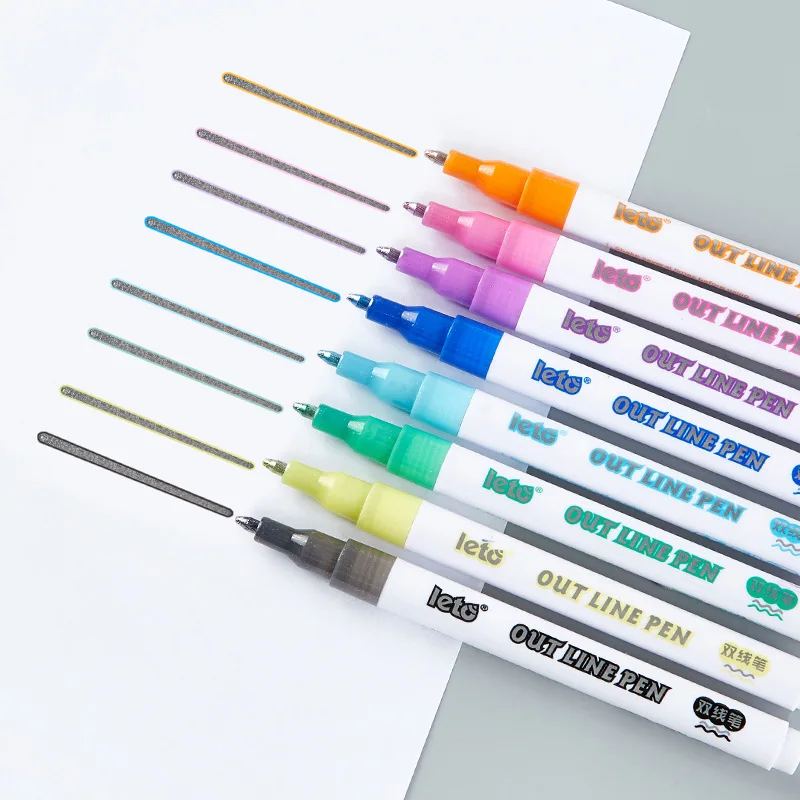 

8 ColorGraffiti Outline Marker Pen Double Line Art Pen Outline Marker Pen DIY Highlighter Scrapbook Bullet Diary Poster Card