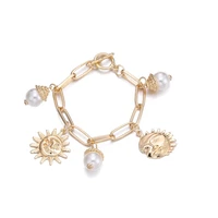 ornapeadia ins 2021 new pearl coin pendant chain female retro simple geometric korean bracelet for women wholesale jewelry