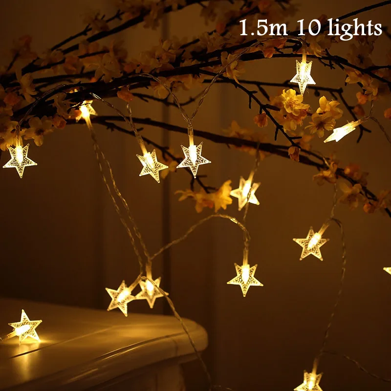 1.5m 10Pcs Stars Рождественские украшения, дерево, светодиодный, снежинки, гирлянда, праздничная, натальная, navidad, украшения, керст, украшение для дома - Цвет: 1.5m 10Pcs Stars