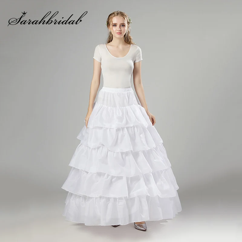 

New Ruffled Long Petticoats Underskirt Dress 5 Layer 4 Hoop Rockabilly White Wedding Bridal Skirts High Quality Crinoline 12004