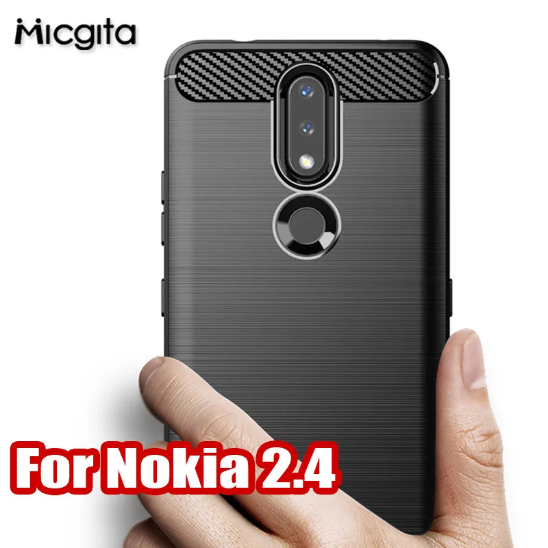 Силиконовый чехол для Nokia 2.4 с матовой щеткой из углеродного волокна мягкий ТПУ 3.4
