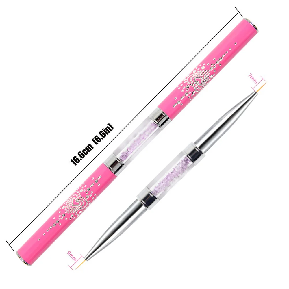 Pink 7mm and 9mm ANGNYA 1 шт для ногтей с двумя головками контурная кисточка для 9/11 мм акриловый Фрезер для ногтей cо шлифовальными художественные кисти для рисования линии ручка со стразами дизайн ногтей кисть для маникюра - Цвет: Pink 7mm and 9mm