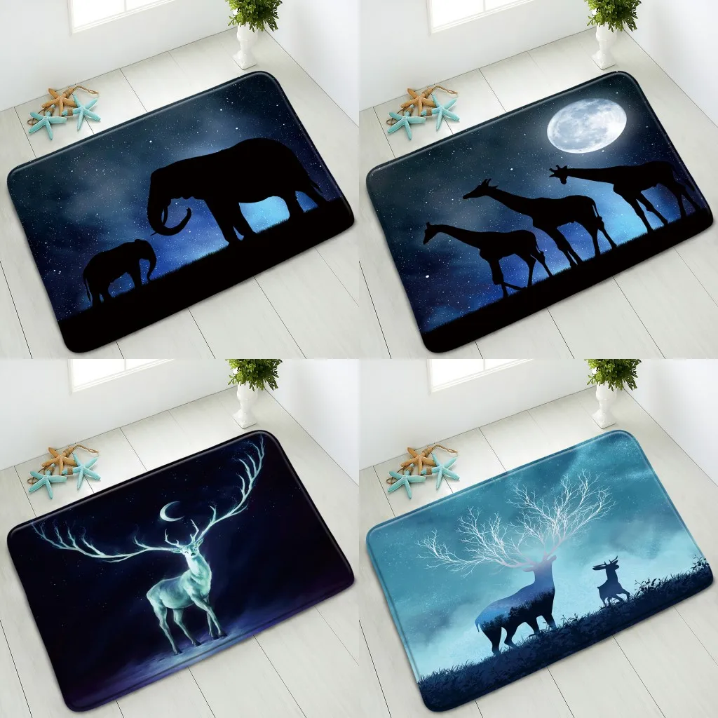 

Animals Non-Slip Bathroom Mat Dream Starry Sky Elephant Giraffe Deer Black Night Indoor Entrance Doormat Absorbent Home Carpet