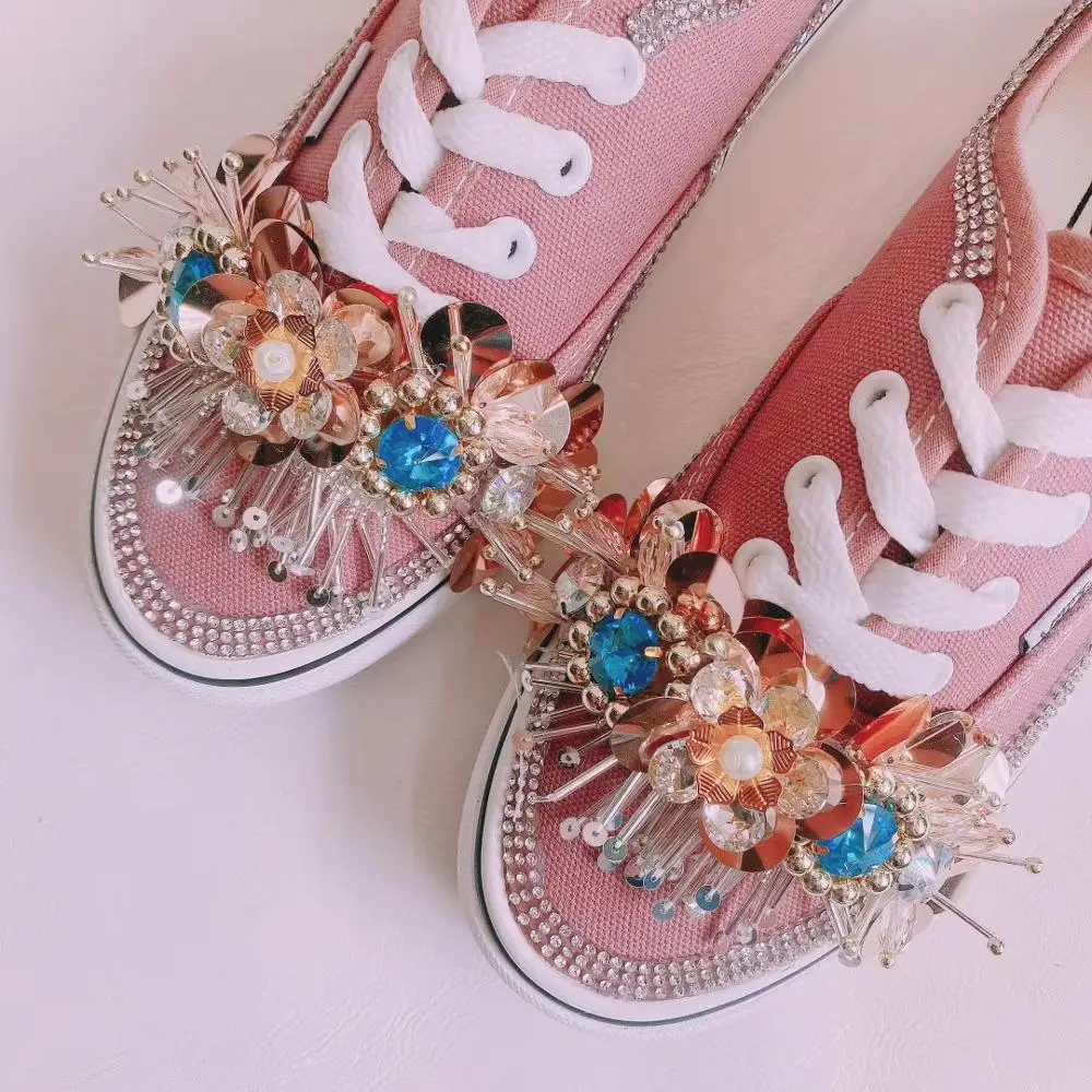 Высококачественные модные холщовые туфли с инкрустацией стразами модная