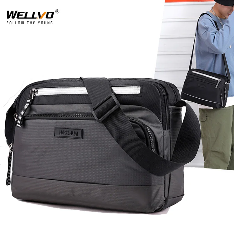 

Men's Crossbody Bag Messenger Bags Male Waterproof Nylon Casual Satchel Shoulder School Boys Bags Handbag Small Briefcase XA1C