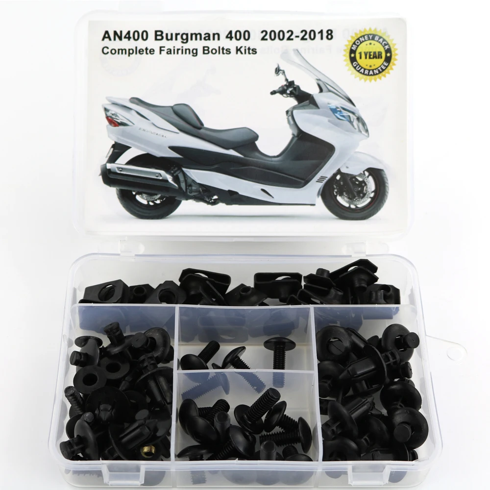 Black Для Suzuki AN400 Burgman 400 2002- мотоцикл Полный Обтекатель Болты комплект обтекателей зажимы гайки OEM стиль корпуса Винты сталь - Цвет: Black