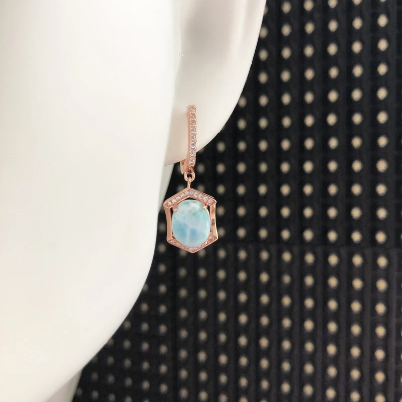 Натуральный Овальный драгоценный камень 8*10 мм, ювелирный набор Larimar, серебро 925 пробы, серьги и кулон, хорошее ювелирное изделие для девушек, Подарок на годовщину
