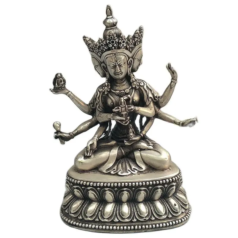 

Baitong Guanyin Buddha Statue Decorated with Lotus Flower, Three Heads and Six Arms Guanyin Baitong