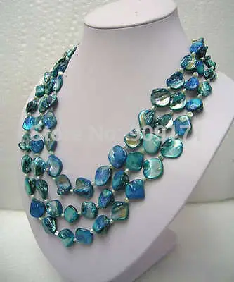 

Jewelry 3 ROWS Pearl Blue Mother of shell Pearl Necklace