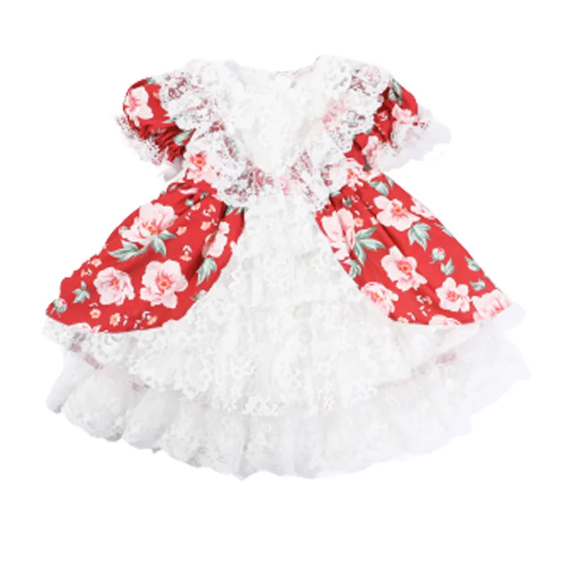 

Lolita Girls Dress Children Pincess Dresses For Girls Lantern Sleeve Ball Gown Summer Dress Lace Flower Print Costume 2021 2-7T