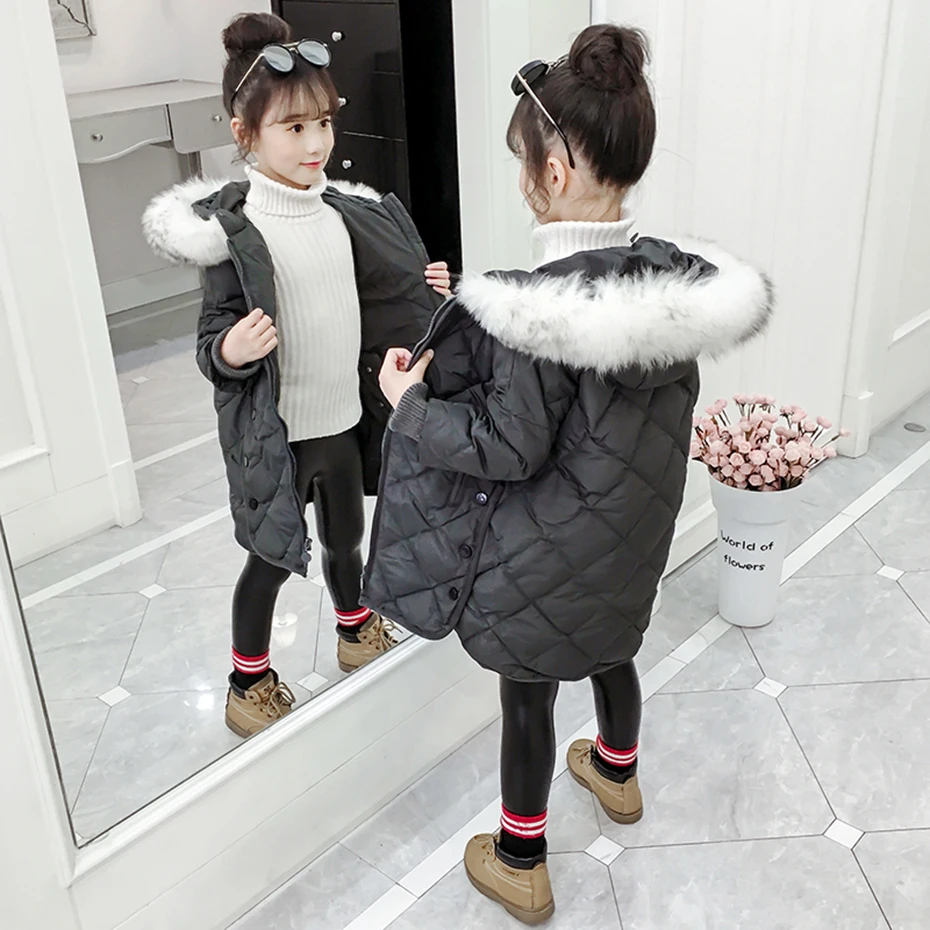 Пальто для девочек толстые теплые парки Детский мягкий пуховик с меховым