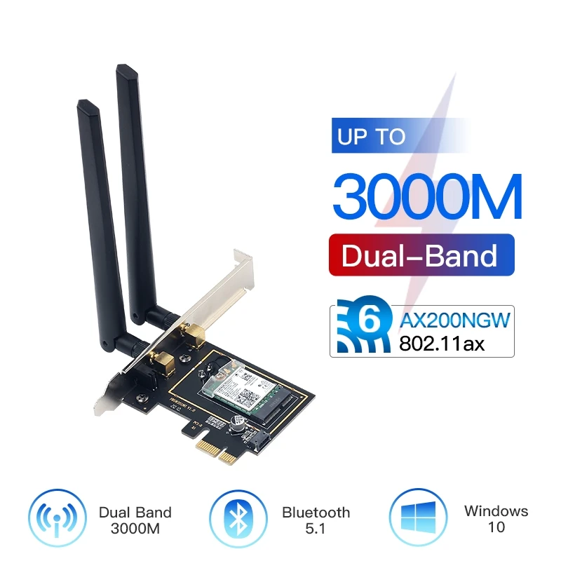 3000 Мбит/с Wi Fi 6 AX200 Беспроводная настольная PCIe Карта Bluetooth 5 0 для Intel AX200NGW