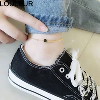 louleur 925 sterling silver anklets round black zircon fashion adjustable anklets for women summer jewelry 2021 trend 18k gold