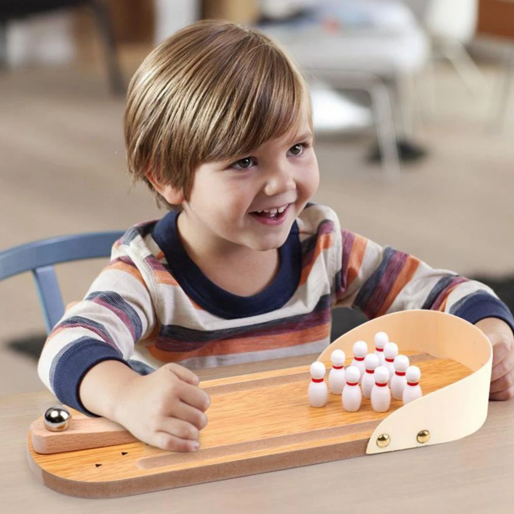 

Wooden Mini Desktop Bowling Toy Set Adult Fingertips Steel Ball Board Party Game Novelty Puzzle Educational Sport Toy Child Gift