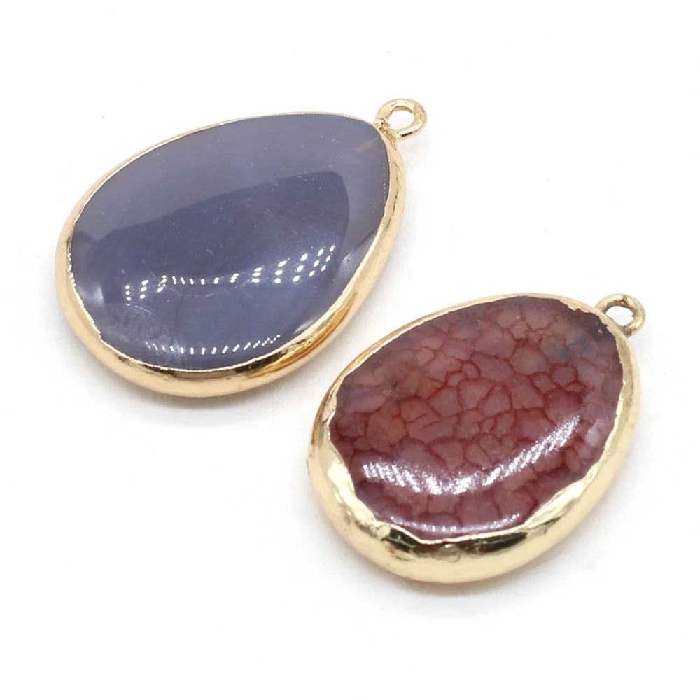 

Natural Stone Agates Pendants Water Drop Gold plated Crystal Pendant for Jewelry Making Diy Women Necklace Earrings Accessories