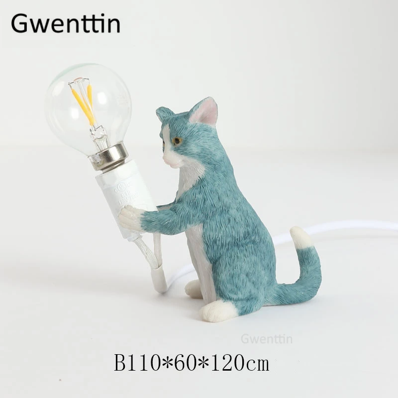 Blue B Современные настольные мини-лампы в виде кошки из смолы для спальни, прикроватная лампа, светодиодный настольный светильник-стойка, Светильники для маленьких детей, светильник - Цвет абажура: Blue B
