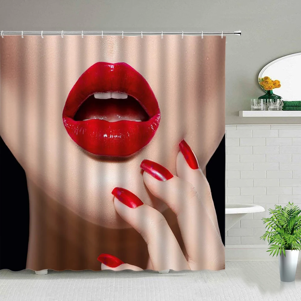 Занавеска для душа с красной клубничной помадой сексуальные губы
