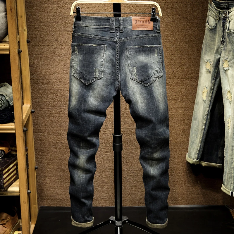 Джинсы мужские облегающие стрейчевые повседневные брюки из денима в стиле панк