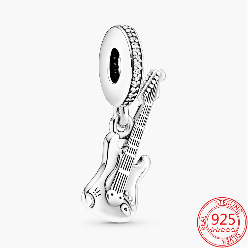 

925 Sterling Silver Series Electric Guitar Dangle Charms Fit Original Pandora Bracelet Jewelry Basic Chain Beaded Gift for Women