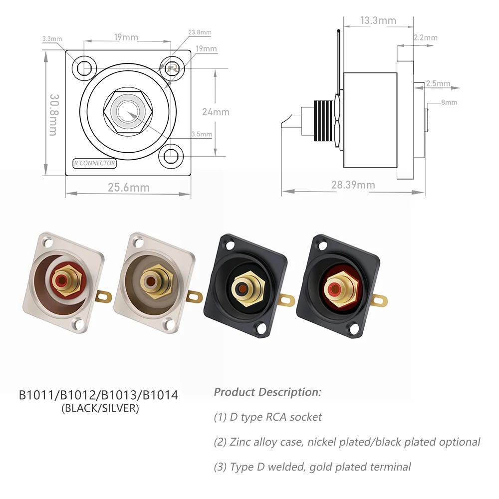 4pcs RCA Female Jack Socket Speaker Terminal Wire Connectors Panel Mount Chassis Audio Plug Zinc Alloy Nickel Plated - купить по