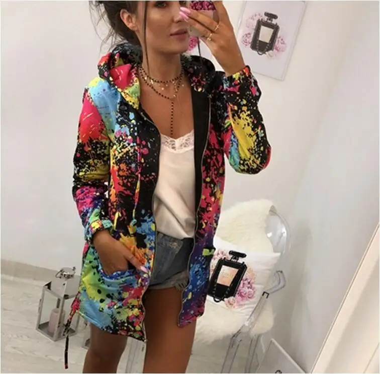 

popular women's printed medium and long European and American autumn coat