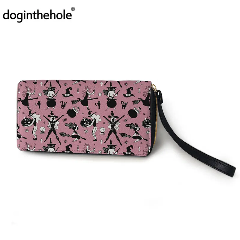 

Модный кошелек Doginthehole в стиле Хэллоуин с ведьмой для женщин, уличная мода, женский розовый клатч на молнии, сумки для денег, Обложка для пасп...