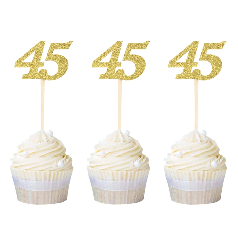 gold 45 12 шт. номер 30 40 50 60 для капкейка-30th 40th 50th 60th празднование Дня Рождения вечерние поставки торт фигурки жениха и невесты; дропшиппинг - Цвет: gold 45