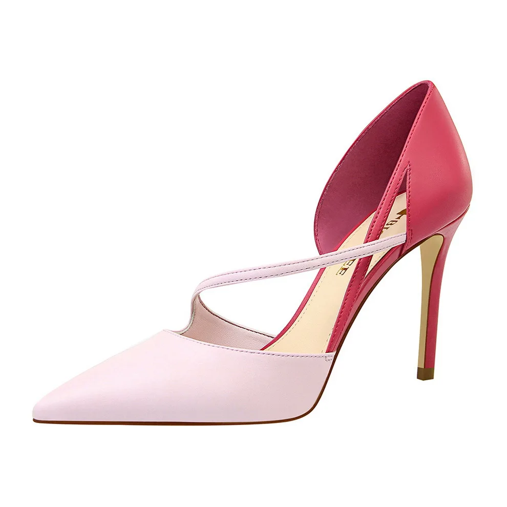 

Fashion Sweet High Heels Female High Heels Shallow Mouth Pointed Toe Color Matching Hollow Word with Sexy Ladies Single Shoes