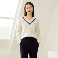 autumn and winter 100 cashmere sweater ladies v neck color matching outer sweater blouse