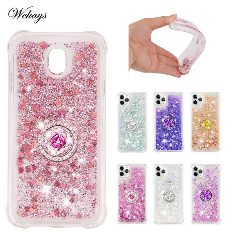 

Diamond Finger Ring Cases for Samsung Galaxy J3 J5 J7 Pro 2017 J330 J530 J730 Glitter Liquid Holder Soft Back Phone Cover Coque