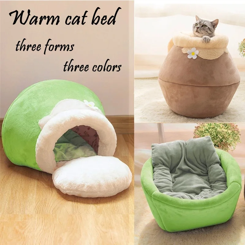 

Pet Cat Dog Soft bed Winter Warm Cat Bed Pot Shaped Cave House Sleeping Bag Cats Nest Winter Warm Tent Kittens Products