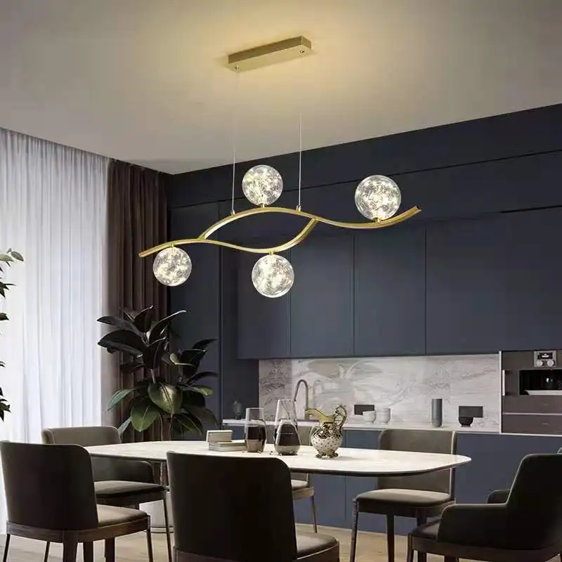 Beste Modern Art Glass Bal Led Kroonluchter Nordic Creatieve Restaurant Gouden Opknoping Lampen Keuken Eiland Bar Cafe Decoratieve Verlichting