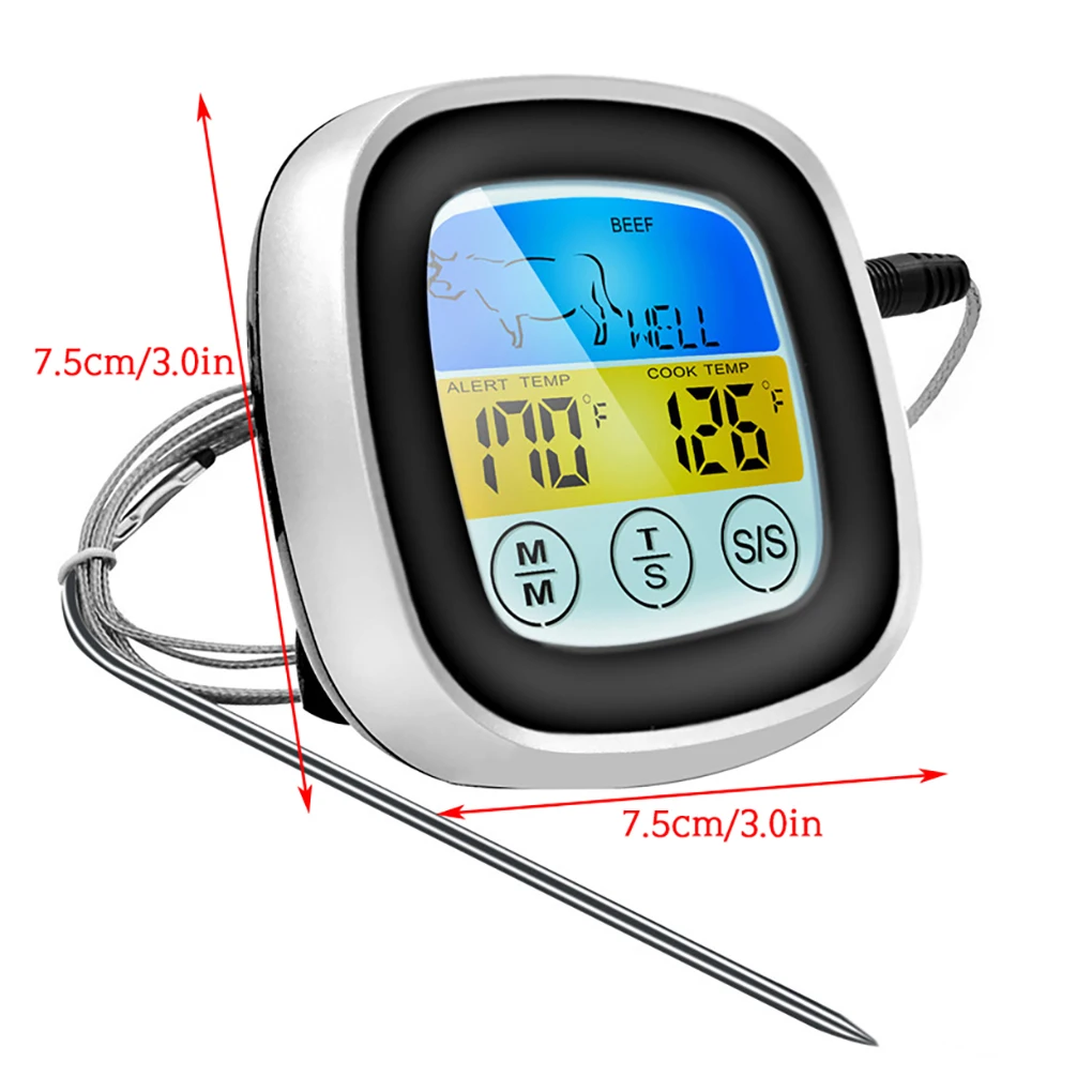 

Touch Screen Electronic Thermometer Food Meat Stainless Steel Barbecue BBQ Thermometer Probe Kitchen Cooking Timer