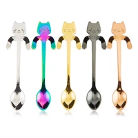 5pcsset coffee spoon stainless steel creative cat spoons teaspoon dessert snack scoop ice cream tableware kitchen accessories