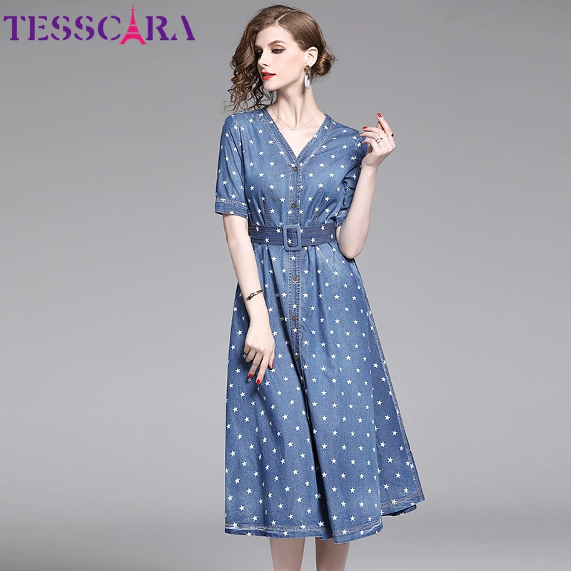 Женская элегантная джинсовая рубашка TESSCARA Высококачественная дизайнерская со