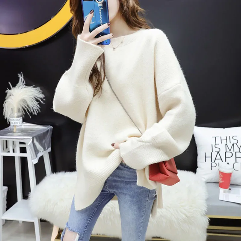 

Autumn Winter Women Knitted Pullover Sweater Jumper 2022 Korean Fashion Pull Femme Casual Loose O-neck Knitted Tops Sueter Mujer